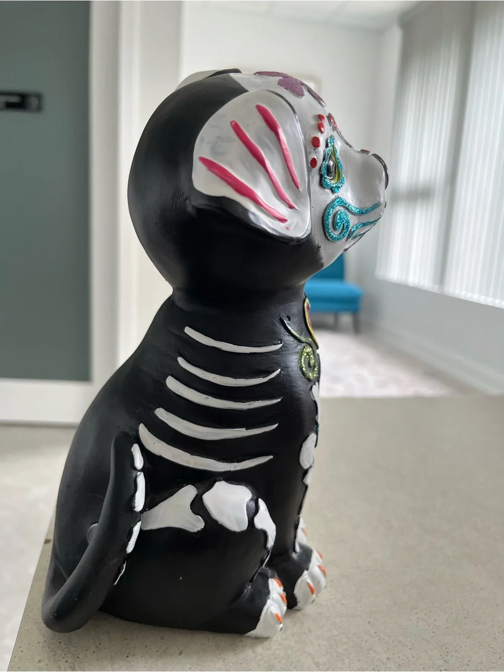 Decorative Black & White Dog Toy - Festive Day of the Dead Style